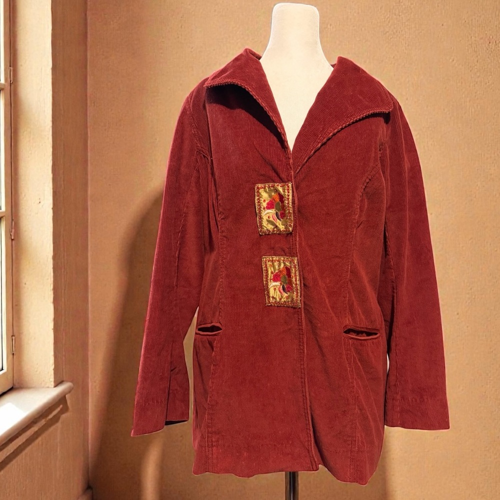 Soft Surroundings Red Corduroy Embroidered Jacket Size M - Picture 1 of 12
